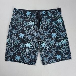 Lost Enterprises Board Shorts Swim Trunks Men's Size 36 Black Palm Trees Water